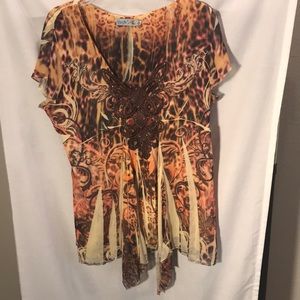 Unity ladies size XL sort sleeved vee neck top